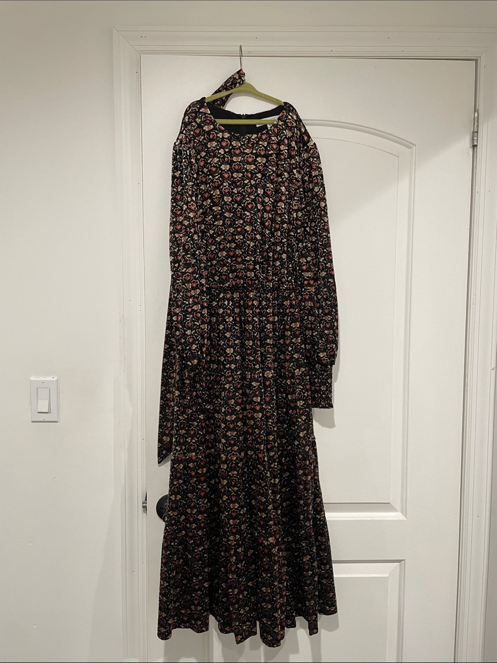 Black velvet Floral Long Sleeve Midi Dress from fame